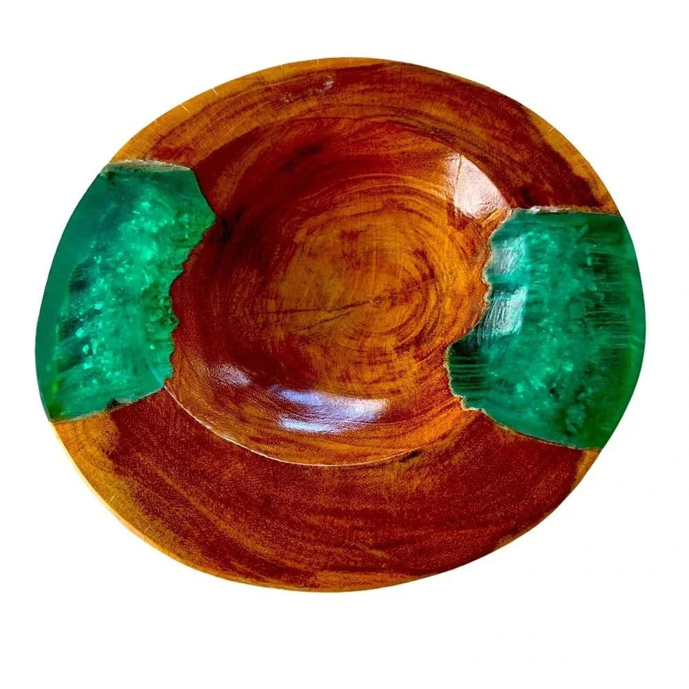 Handmade Teak Bowl With Turqoise Resin‎